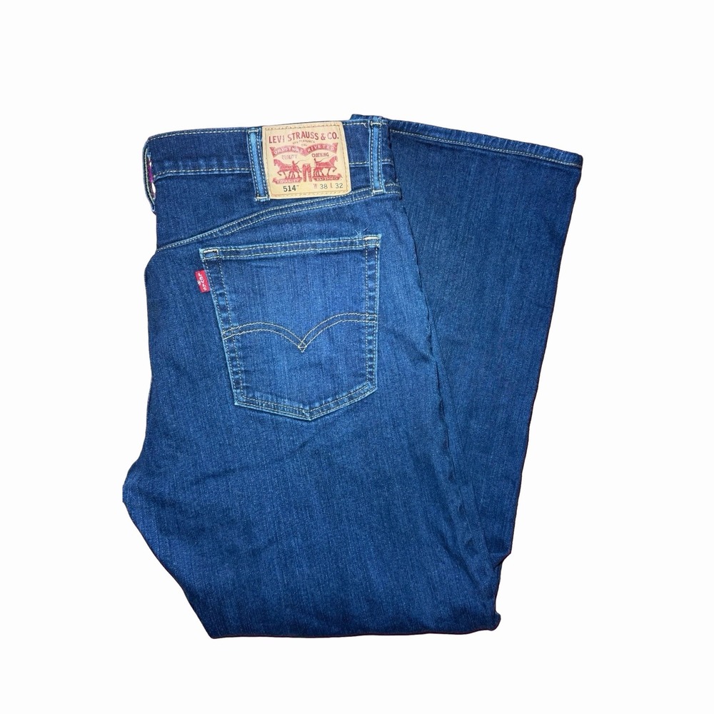 Levi's 514 Y2K Style Straight Fit Jeans Mens W38 L32 Dark Wash Denim Red Tab VTG